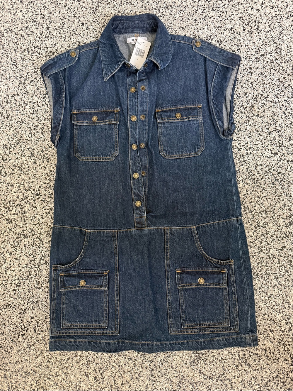 Re/Done Dark Blue Denim Sleeveless Shirt Dress